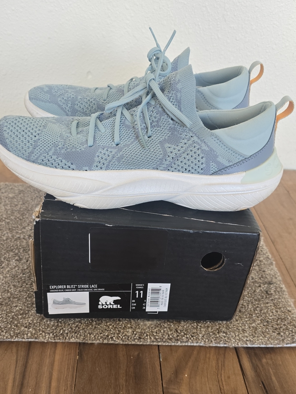 Sorel Women's Knit Slip-On Sneakers — Light Blue with Cream Accents